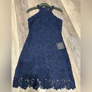 Lulu's Navy Blue Floral Lace Mini Dress